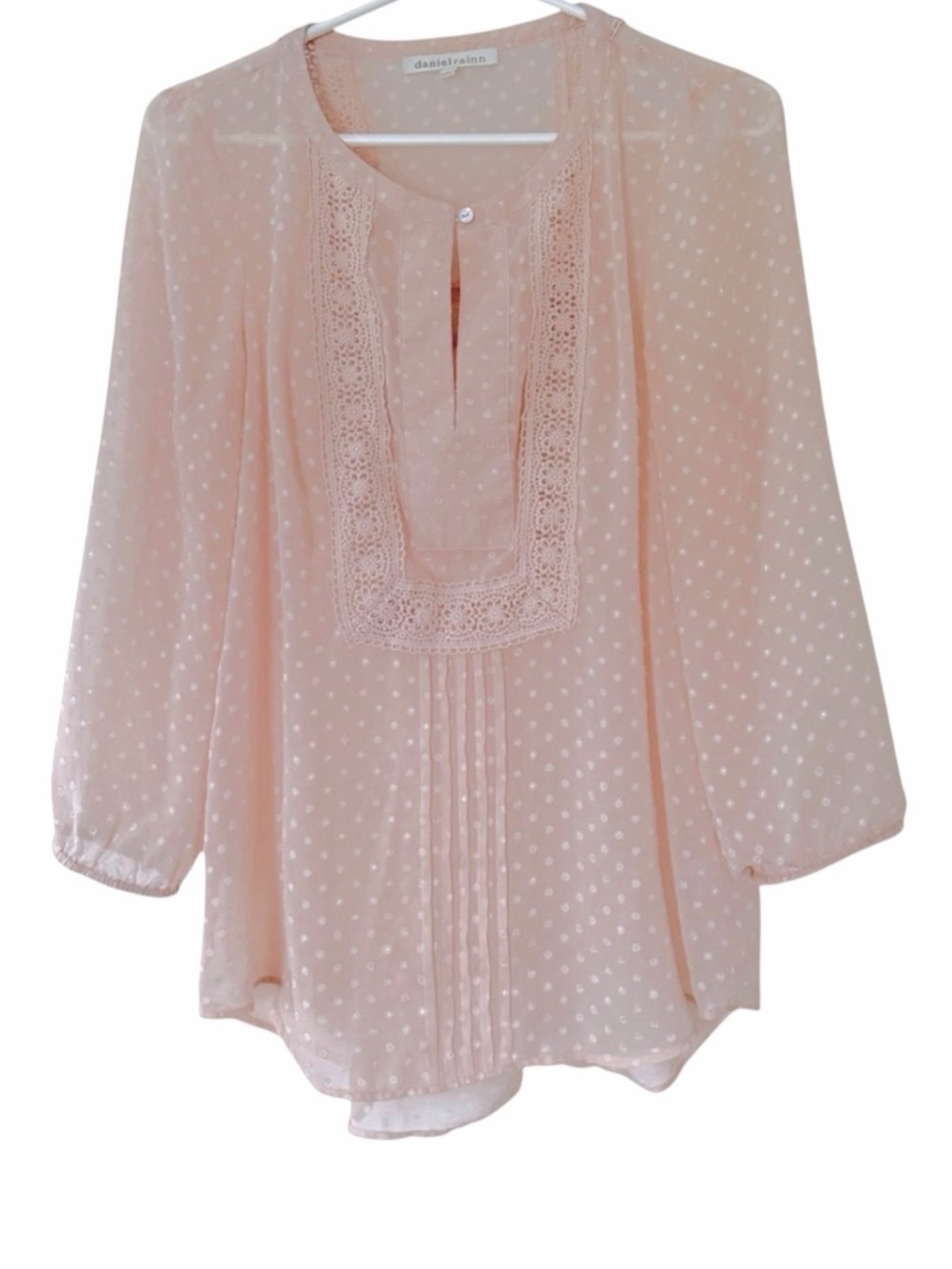 Daniel Rainn Blush Pink Swiss Dot Lace Blouse Women’s S Coquette Semi Sheer